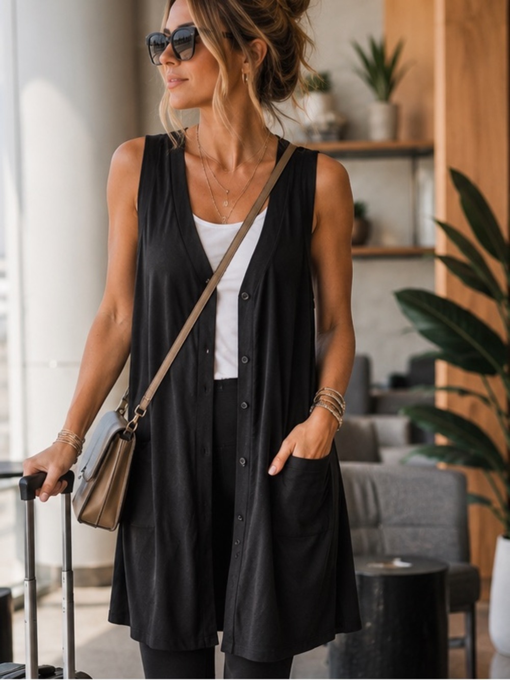 Agnes & Dora Limitless Vest NWT Black Button Front Pocket Tunic XS